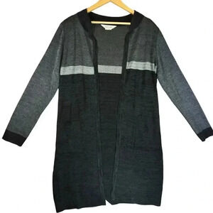Misook Women’s‎ Open Tri Color Gray Casual Front Pocket Cardigan Medium